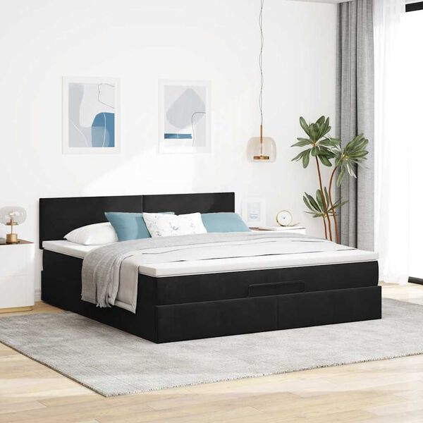 vidaXL Ottoman-Bett mit Matratze Schwarz 180x200 cm Samt