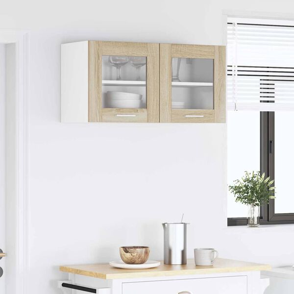 vidaXL H&auml;ngeschrank mit Speicher Sonoma-Eiche und Wei&szlig; 80 x 31 x 40 cm