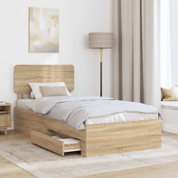 vidaXL Bettrahmen mit Kopfteil Sonoma-Eiche 100 x 200 cm Holzwerkstoff