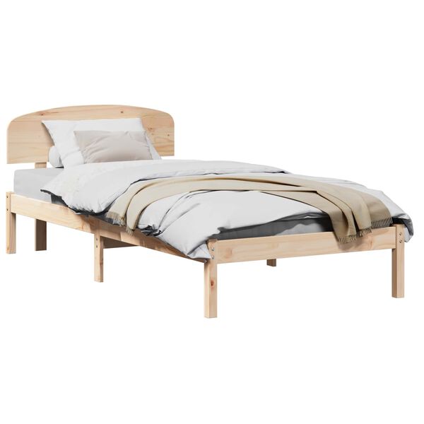 vidaXL Bettrahmen mit Kopfteil Natur 90 x 190 cm Massives Kiefernholz