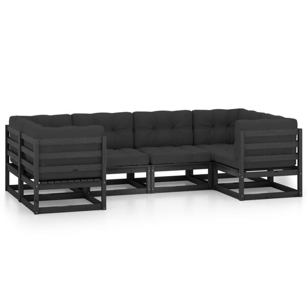 vidaXL 6-tlg. Garten-Lounge-Set mit Kissen Schwarz Massivholz Kiefer