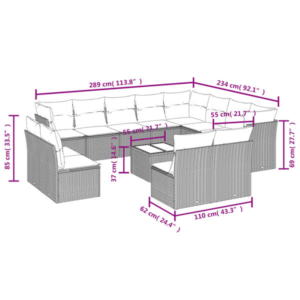 vidaXL 13-tlg. Garten-Sofagarnitur mit Kissen Beige Poly Rattan