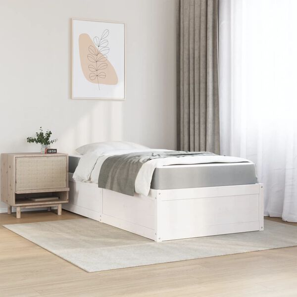 vidaXL Bett mit Matratze Wei&szlig; 100x200 cm Massivholz Kiefer