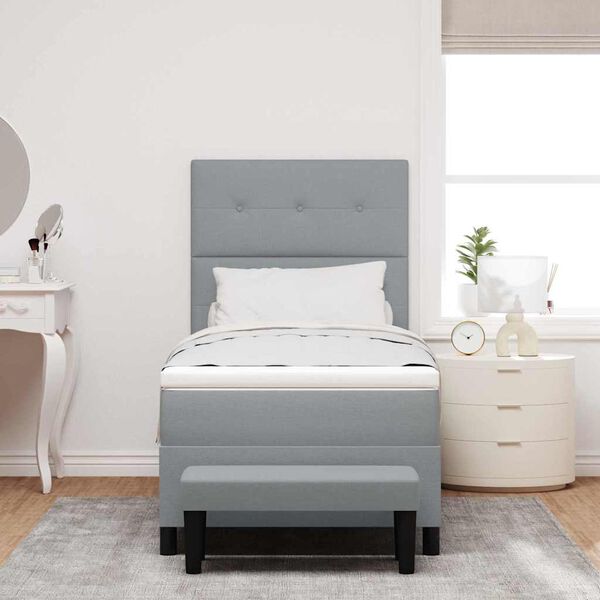 vidaXL Boxspringbett mit Matratze Hellgrau 90 x 190 cm Stoff