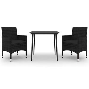 vidaXL 3-tlg. Garten-Essgruppe mit Auflagen Poly Rattan und Glas