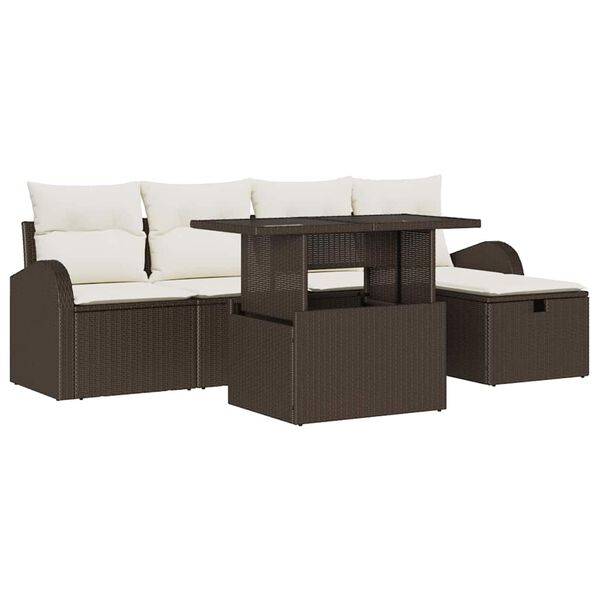 vidaXL Garten-Sofa-Set mit Kissen mit Speicher 6 pcs Braun Poly Rattan