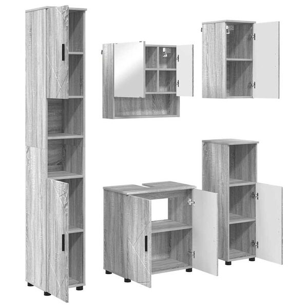 vidaXL Badezimmerm&ouml;bel-Set 5 pcs Graues Sonoma Holzwerkstoff & Metall