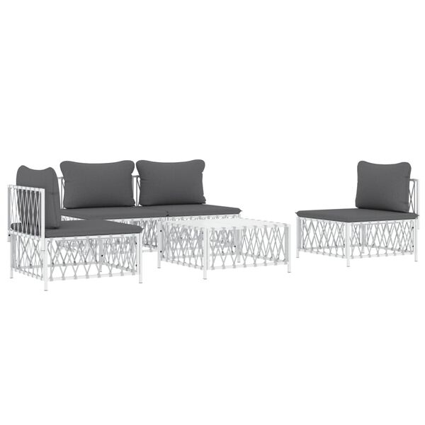 vidaXL 5-tlg. Garten-Lounge-Set mit Kissen Wei&szlig; Stahl