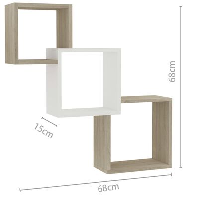 vidaXL Cube Wandregale Weiß Sonoma-Eiche 68x15x68 cm Holzwerkstoff