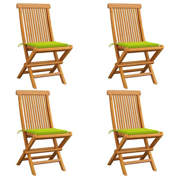 vidaXL Gartenst&uuml;hle mit Hellgr&uuml;nen Kissen 4 Stk. Massivholz Teak