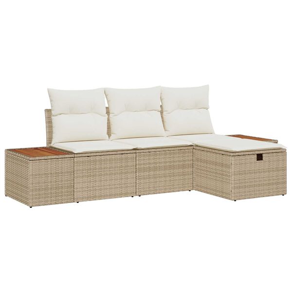 vidaXL Gartensofa-set mit Kissen mit Speicher 4 pcs Beige Poly-Rattan