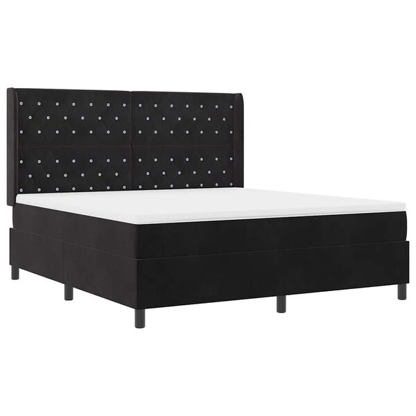 vidaXL LED Boxspringbett mit Matratze Argyle Schwarz 180 x 200 cm Samt