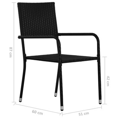 vidaXL Garten-Essstühle 2 Stk. Stapelbar Schwarz Polyrattan