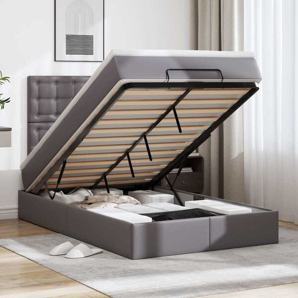 vidaXL Ottoman-Bett mit Matratze & LEDs Grau 120x190 cm Kunstleder