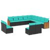 vidaXL 13-teiliges Gartensofa-Set mit Kissen, schwarzes Polyrattan