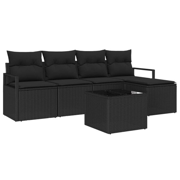 vidaXL Sofa Set mit Kissen mit Speicher 6 pcs Schwarz Poly-Rattan