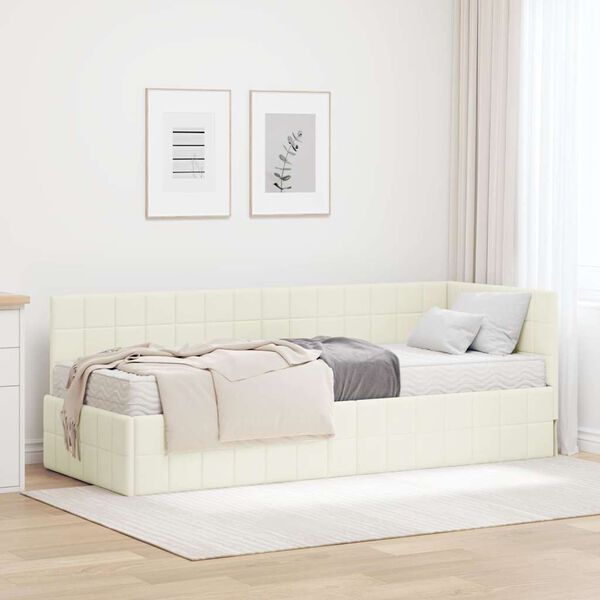 vidaXL Eckbettgestell mit Matratze mit Kopfteil 2 pcs Creme Samt