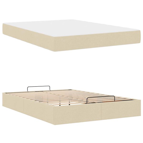 vidaXL Bettgestell mit Matratze mit Matratze 2 pcs Creme Stoff