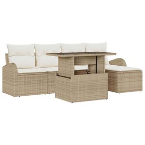 vidaXL Garten-Sofa-Set mit Kissen 6 pcs Beige Poly-Rattan
