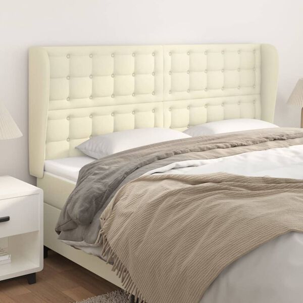 vidaXL Kopfteil mit Ohren Creme 163x23x118/128 cm Kunstleder