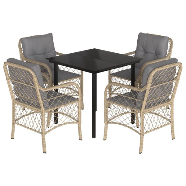 vidaXL 5-tlg. Garten-Essgruppe mit Kissen Beigemischung Poly Rattan