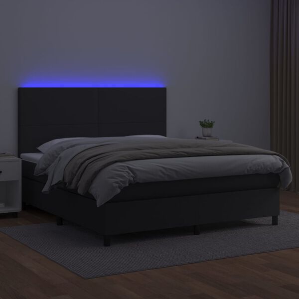 vidaXL Boxspringbett mit Matratze & LED Schwarz 160x200 cm Kunstleder
