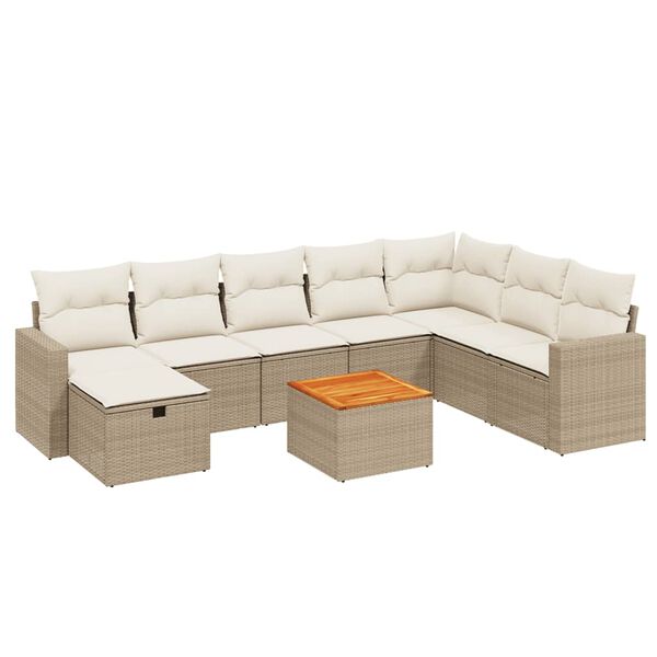 vidaXL 9-tlg. Garten-Sofagarnitur mit Kissen Beige Poly Rattan