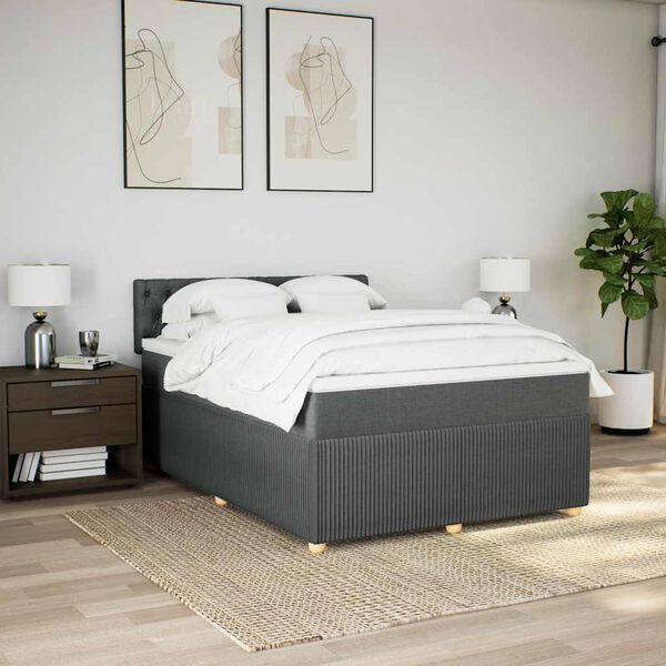 vidaXL Boxspringbett mit Matratze Dunkelgrau 160x200 cm Stoff