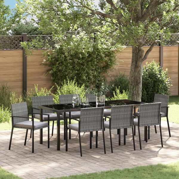 vidaXL Garten Essgruppe 9 pcs Grau Pulverbeschichteter Stahl