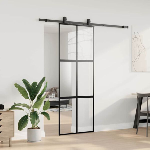 vidaXL Schiebet&uuml;r mit Beschlag Schwarz 76x205 cm Hartglas