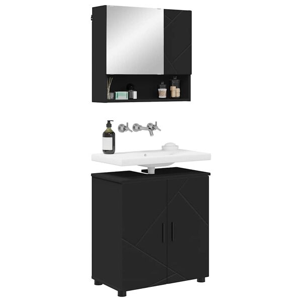 vidaXL Badezimmerm&ouml;bel-Set 2 pcs Schwarz Holzwerkstoff & Metall