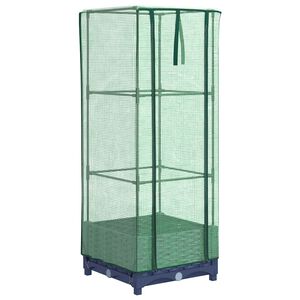 vidaXL Gartenplanter mit Gew&auml;chshausabdeckung und R&auml;dern Blaugrau PP