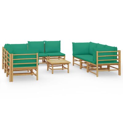 vidaXL 9-tlg. Garten-Lounge-Set mit Grünen Kissen Bambus