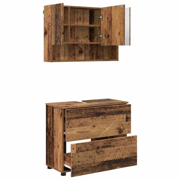vidaXL Badezimmerm&ouml;bel-Set mit T&uuml;r 2 pcs Altholz Sperrholz und Metall