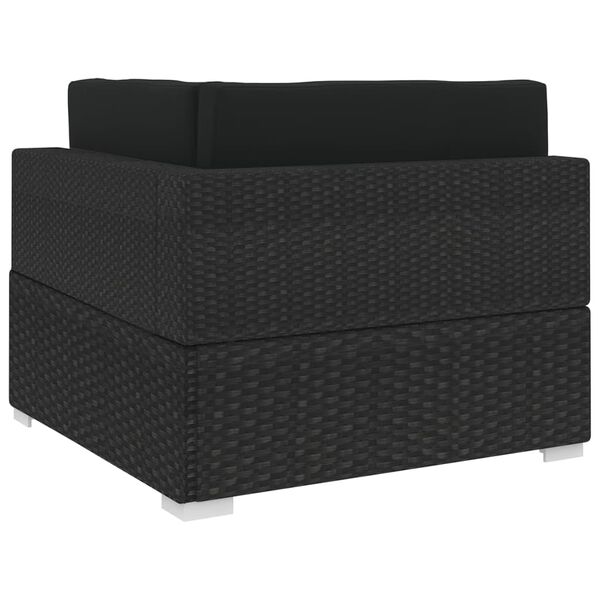 vidaXL Modular-Sofa-Eckteil 1 Stk. + Auflagen Poly Rattan Schwarz