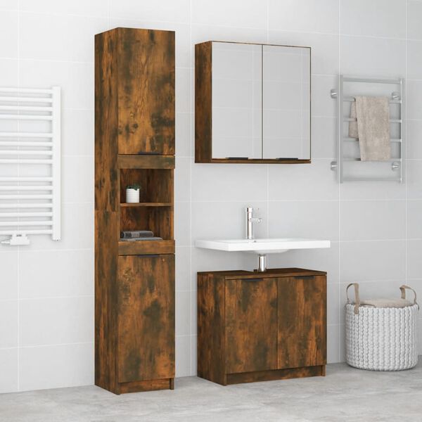 vidaXL 3-tlg. Badm&ouml;bel-Set R&auml;uchereiche Holzwerkstoff