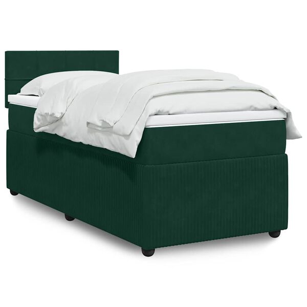 vidaXL Boxspringbett mit Matratze Dunkelgr&uuml;n 80x200 cm Samt
