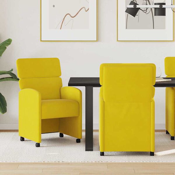 vidaXL Esszimmerst&uuml;hle mit Rollen 2 pcs Gelb 58 x 65 x 98 cm Samt