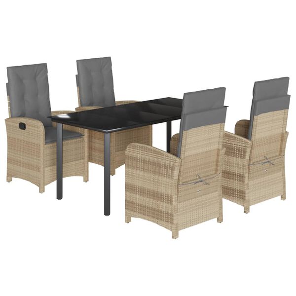 vidaXL 5-tlg. Garten-Essgruppe mit Kissen Beigemischung Poly Rattan