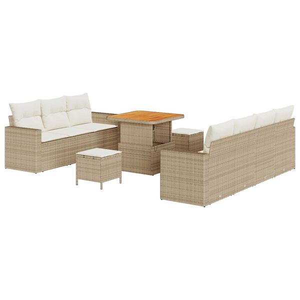 vidaXL Garten-Sofa-Set mit Kissen mit Speicher 10 pcs Beige und Creme