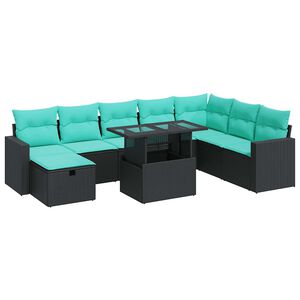 vidaXL 9-tlg. Garten-Sofagarnitur mit Kissen Grau Poly Rattan Akazie