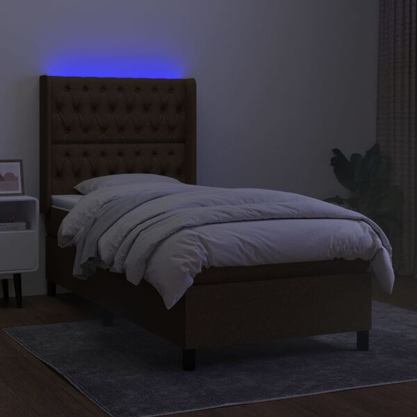 vidaXL Boxspringbett mit Matratze & LED Dunkelbraun 90x200 cm Stoff