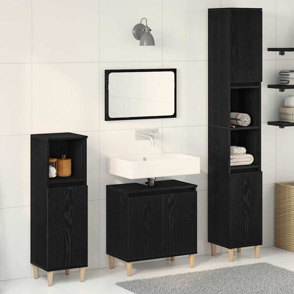 vidaXL Badezimmerm&ouml;bel-Set Wandmontiert 3 pcs Schwarz Eichen-Optik