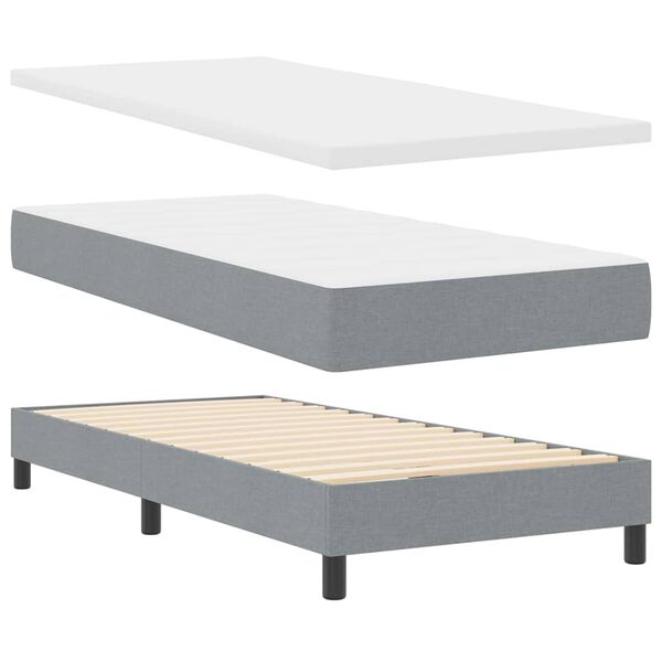 vidaXL Boxspringbett mit Matratze Hellgrau 200 x 100 cm Polyester