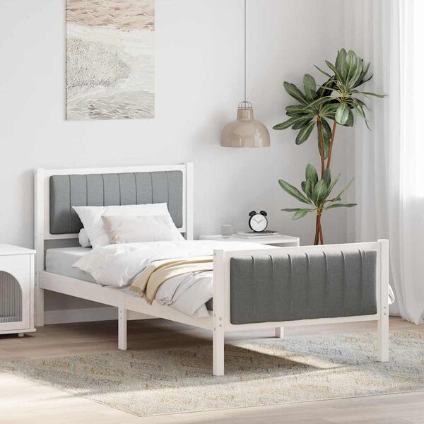 vidaXL Bettgestell Wei&szlig; und Hellgrau 90 x 200 cm Massivholz Kiefer