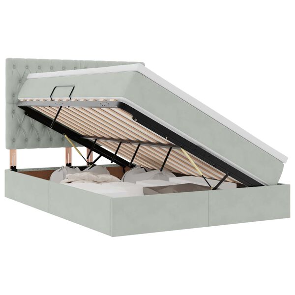 vidaXL Bett mit Stauraum und LED Hellgrau 140 x 200 cm Samt