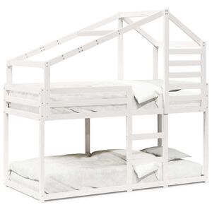 vidaXL Etagenbett mit Dach Wei&szlig; 90x200 cm Massivholz Kiefer