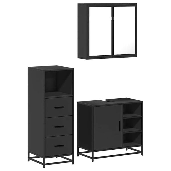 vidaXL 3-tlg. Badm&ouml;bel-Set Schwarz Holzwerkstoff