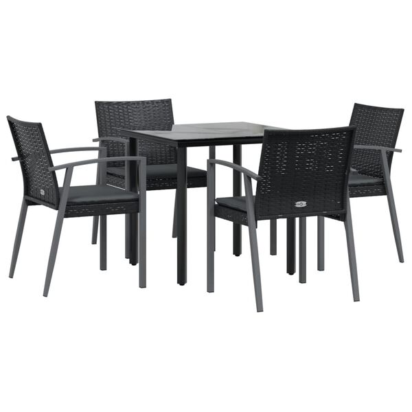 vidaXL 5-tlg. Garten-Essgruppe mit Kissen Poly Rattan und Stahl