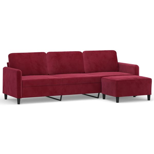 vidaXL 3-Sitzer-Sofa mit Hocker Weinrot 210 cm Samt